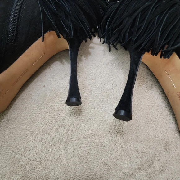Vince Camuto Black Fringe Studded Over-The-Knee Boots 4" Heels - Picture 5 of 8
